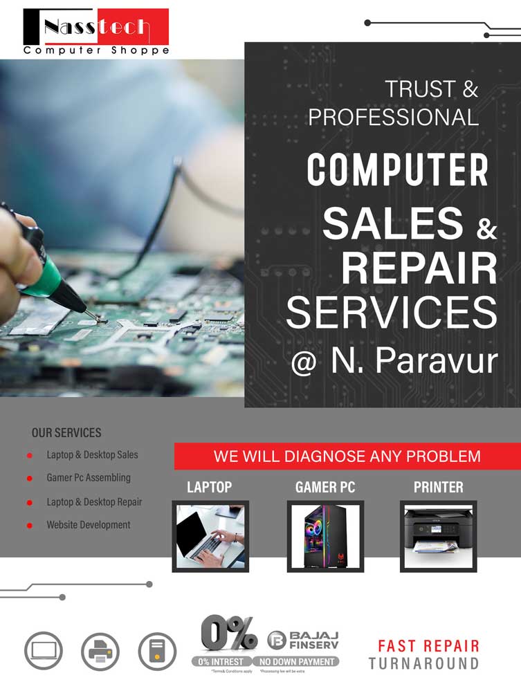 laptop, desktop sales repair, gamer pc assembling at north paravur